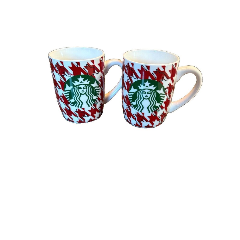 Starbucks 2017 Holiday Edition Houndstooth Red Coffee Mugs Set of 2 10 ounce